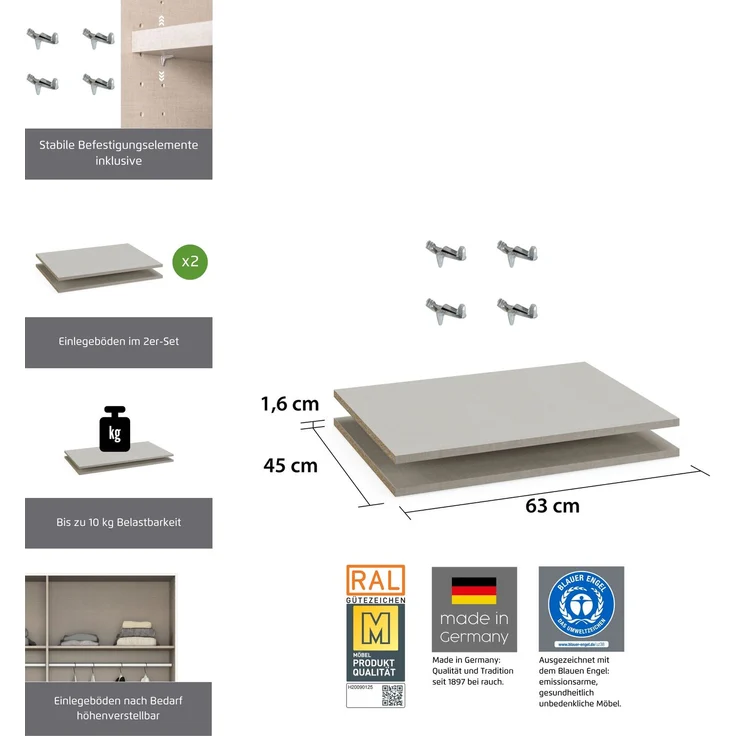 rauch Zubehör, Einlegeböden 2er-Set, für Schwebetürenschränke von rauch mit einer Elementbreite von 65,5 cm und einer Schranktiefe von 59 cm – Bild 3