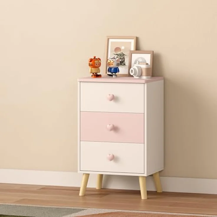 Kinderkommode Sandnes mit 3 Schubladen 62x38x30 cm Weiß/Rosa [en. casa] – Bild 2