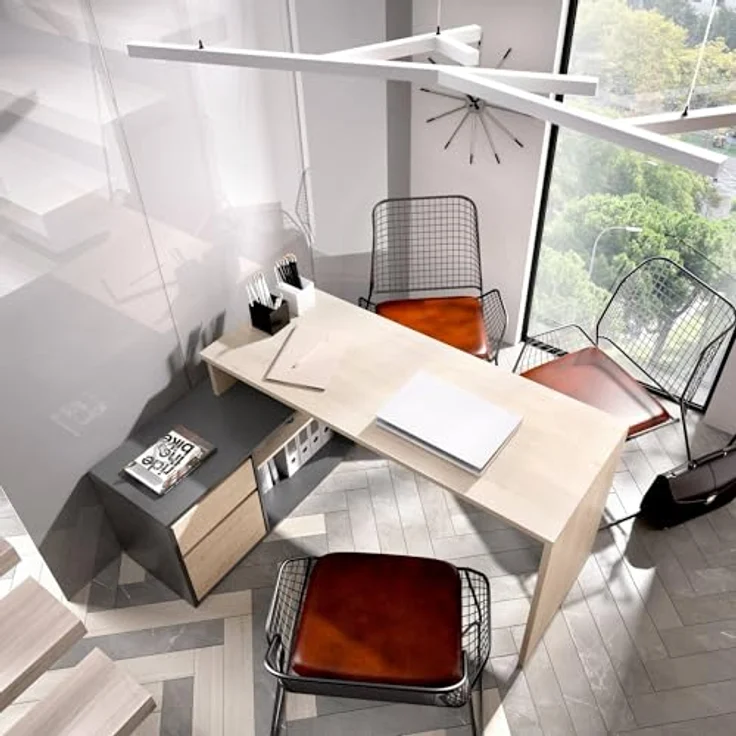 Dmora - Gardena-Schreibtisch, Schreibtisch mit Mehreren Positionen für das Büro oder Schlafzimmer, Mehrzweck-Ecktisch, 139 x 92 x 75 cm, Eiche und Anthrazit – Bild 5