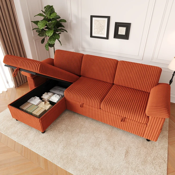 3-Sitzer L-förmiges Ecksofa 212 x 150 x 89 cm mit Schlaffunktion und Stauraum – Bild 2