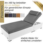 Sonnenliege Palermo mit Rollen (inkl. Auflage, Farbe wie abgebildet) aus hochwertigem Polyrattan, Liegen Farbe: Weiss
