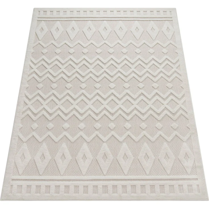 Paco Home Teppich Livorno 671, rechteckig, Höhe: 14 mm, Uni-Farben, Scandi, Rauten Muster, Hoch-Tief Effekt, Outdoor geeignet – Bild 5