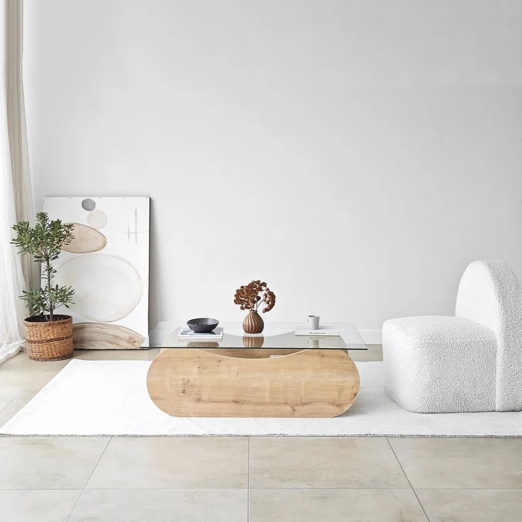 Modern Coffee Table, Sapphire Oak & Transparent, 105 x 35 x 65 cm | 100% Tempered Glass, 18 mm Melamine Coated Board, Stylish & Functional Design – Bild 2