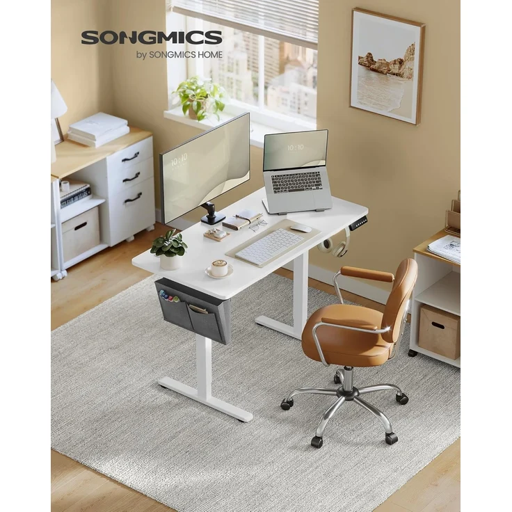 Songmics Höhenverstellbarer Schreibtisch elektrisch, 60x120 x (72-120) cm, Verstellbarer Tisch, Memory-Funktion für 4 Höhen, für Homeoffice, Arbeitszimmer, wolkenweiß LSD132W01 – Bild 2