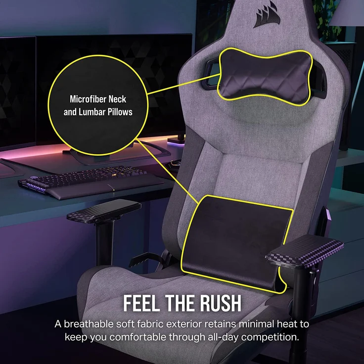Corsair T3 Rush Gaming-Stuhl, Schwarz und Holzkohle, One Size – Bild 4
