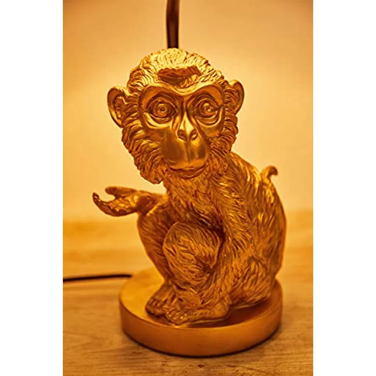 BRUBAKER Tisch- oder Nachttischlampe Kleines Äffchen, Keramikfuß mit Stoffschirm, 52 cm Höhe, Gold Schwarz – Bild 5