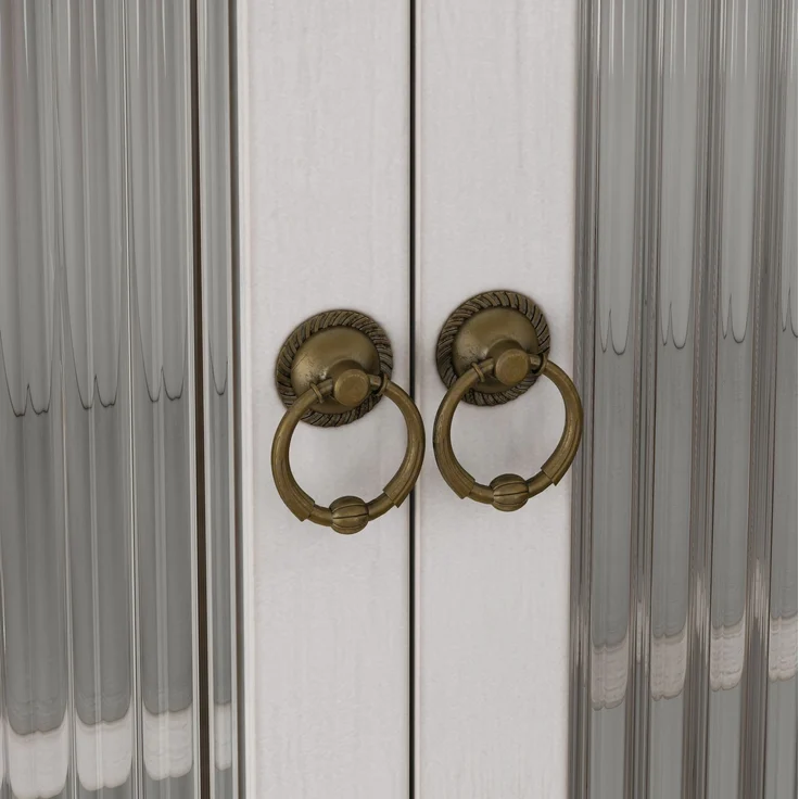 DESVIAE Regal als Wandschrank mit Glastüren und 3 Stauebenen, 63x60x18 cm, Massivholz, MDF und Glas, Weiß – Bild 6