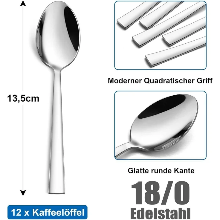 Homikit Kaffeelöffel Set 12 Stück Edelstahl Teelöffel Dessertlöffel 13,5cm – Bild 2