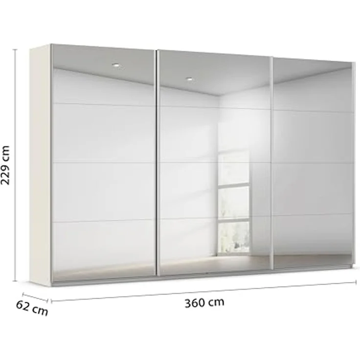 Rauch Möbel Kulmbach, Kleiderschrank mit Schwebetüren für Schlafzimmer, Kinderzimmer, Jugendzimmer, Garderobe, Flur, 3-türig, mit Spiegel, Zubehör Classic, Farbe Beige, Breite 360 cm – Bild 3