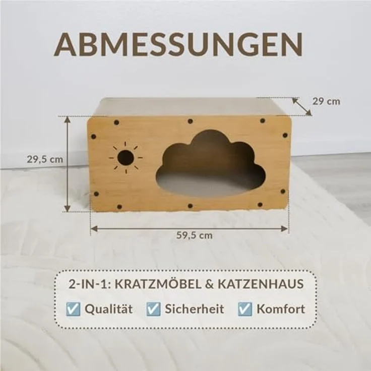 KVOTA Katzenliege Katzenhaus mit Kratzbrett 2-in-1 Katzenhöhle Kratzmöbel & Rückzugsort – Bild 4
