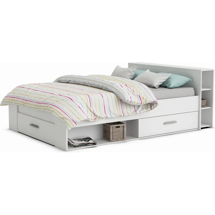 Calicosy Weißes Doppelbett mit 3 Schubladen und Nischen 140x190 cm - Pocket - Weiß matt – Bild 8