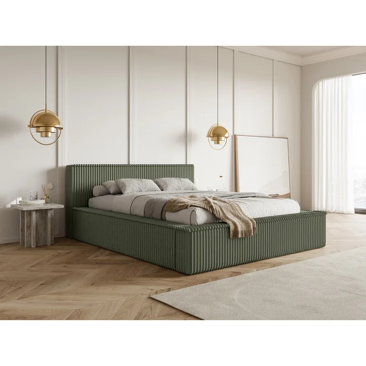Selsey 'Affolio' Polsterbett mit Breitcord-Bezug und Stauraum, khaki, 140x200 cm – Bild 2