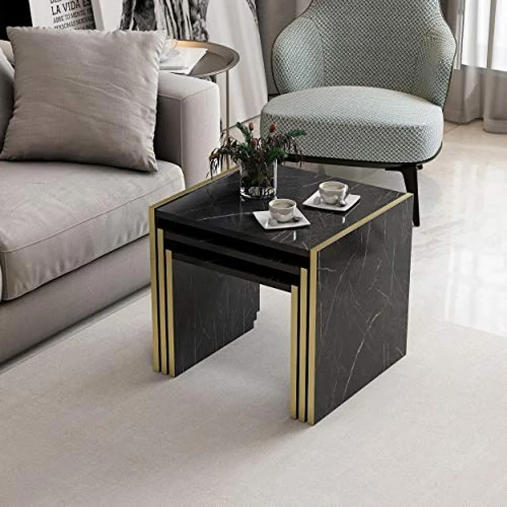 Homemania Home Mania Couchtisch, Melaminspanplatte, Schwarz, Gold, 49 x 45 x 45 cm – Bild 7