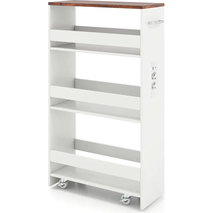 20 cm schlanker Aufbewahrungswagen mit Ladestation 4-stufiger rollbarer Küchenwagen mit Griff Rustikal Braun