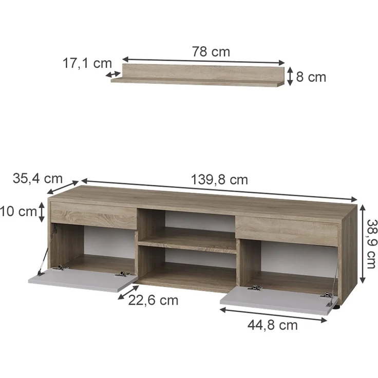 Wohnwand Berno Sonoma/Weiß 2 Teile Vicco – Bild 2
