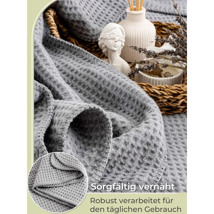 Wohndecke Wohndecke Waffelpique aus Baumwolle - Kuscheldecke, Baumwolldecke -, Laynenburg, Decke als Sofa-decke, Couchdecke, Wolldecke aus Baumwollmix – Bild 6