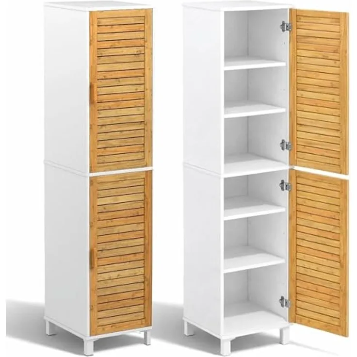 osoltus Bad-Kommode Aarhus 190cm mit 6 Fächern & 2 Türen - moderner Bad-Schrank - Badezimmerschrank - Bad-Regal für Badezimmer & Gäste-WC - Weiß