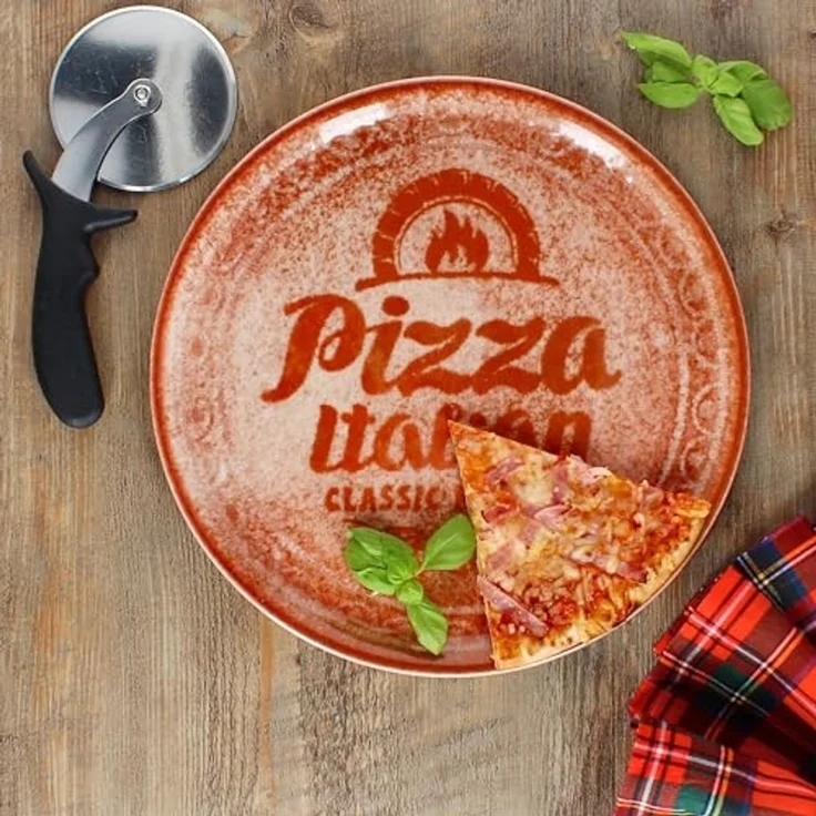 MamboCat Pizzateller 4x Pizzateller rot & schwarz Ø31cm 4 Personen XL-Teller Dekor Platte – Bild 3