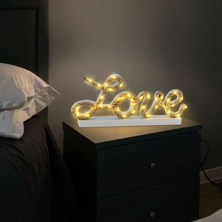 LED-Deko-Tischleuchte, Hanfseil, Love, weiß, L 45 cm – Bild 4