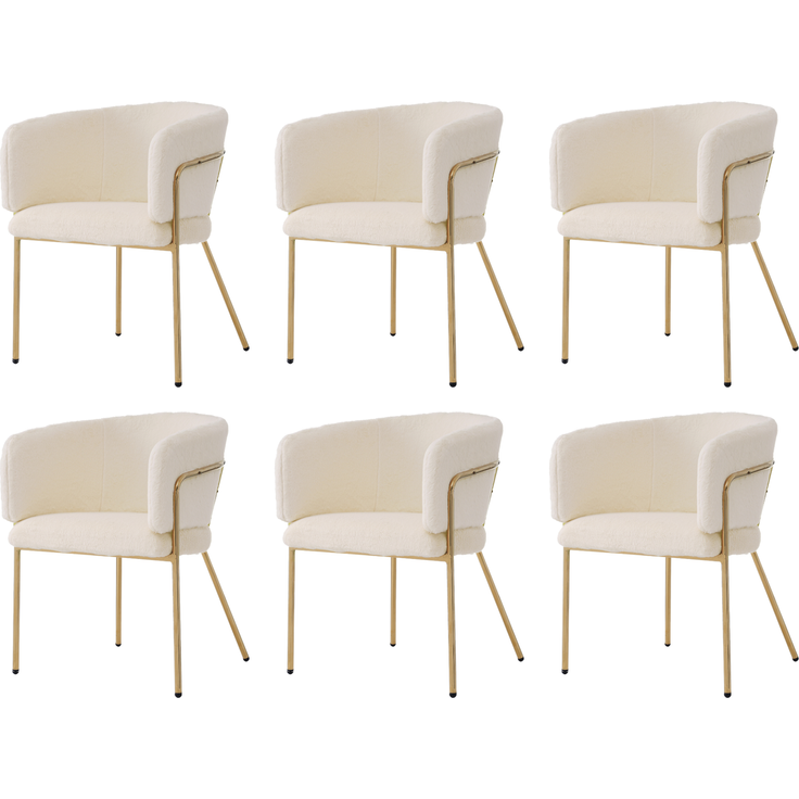 Merax Freizeitstuhl, 6er-set, Ankleide Stuhl, Wohnzimmer und Schlafzimmer, leichter Luxus, Esszimmerstuhl, mit vier Stützbeinen aus Metall, Kaninchendaunenimitat, beige