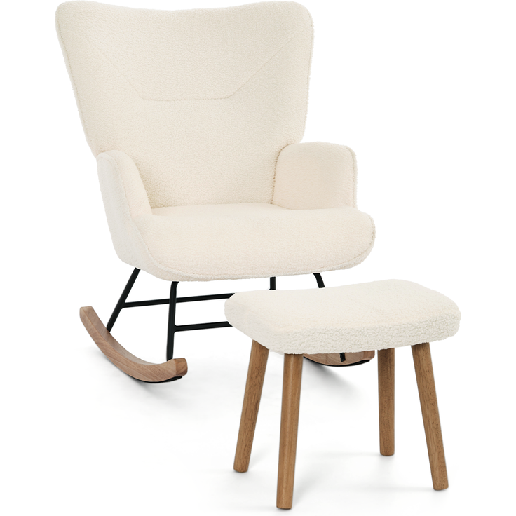 GOEURVANT 5006 Schaukelstuhl mit Hocker (Relaxsessel, Ohrensessel), Teddy-Stoff - Creme – Bild 2