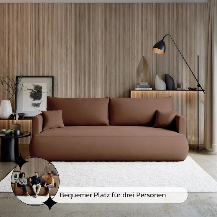 Selsey 'Ovo Mini' 3-Sitzer Schlafsofa mit Bettkasten, Kupfer, Chenille Easy Clean – Bild 7
