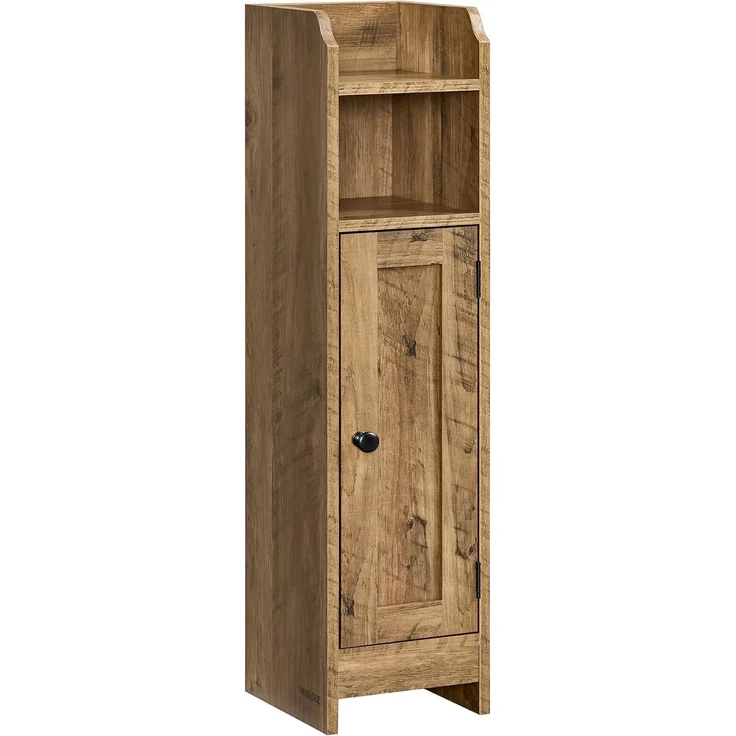 VASAGLE Badezimmerschrank klein, Badschrank schmal, stehend, mit Tür und Regal, kleiner Schrank für Toilettenpapier, Toilettenschrank, verstellbare Ablagen, 20 x 18 x 80 cm, honigbraun, BBK310K01 – Bild 1