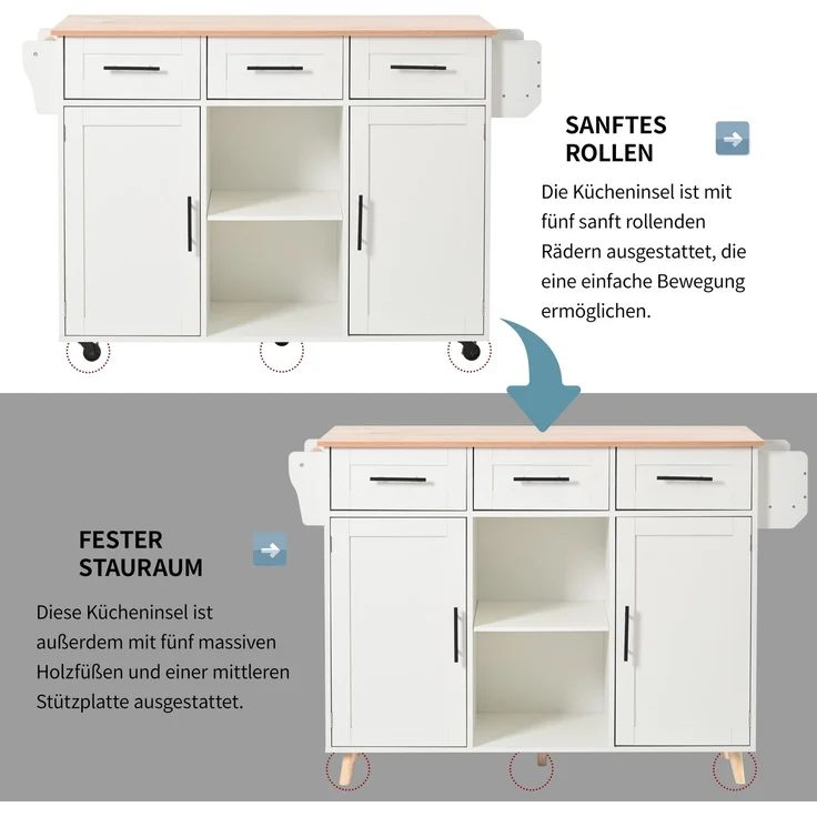 Küchenwagen B 139 x T 46(71) x H 91,5 cm mit klappbarer Arbeitsplatte und Stauraum – Bild 7