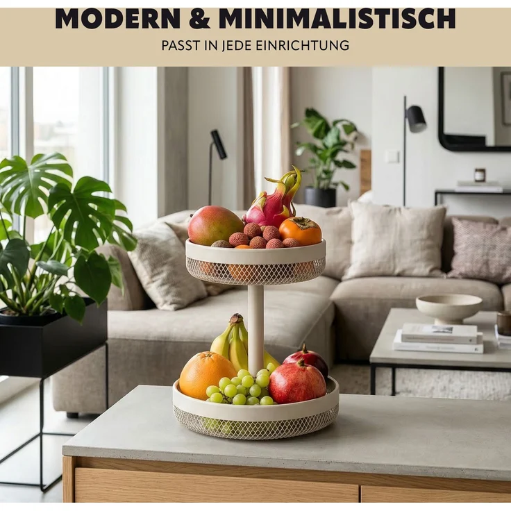 eluno 2-stöckige runde Obstetagere / Brotkorb, Metall, beige, Ø 20 cm und 25 cm – Bild 3