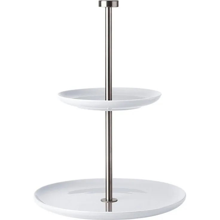 ASA Selection Grande Etagere Flach, 2 stufig, Keramik / Edelstahl, Weiß, H 25 cm, 92152146