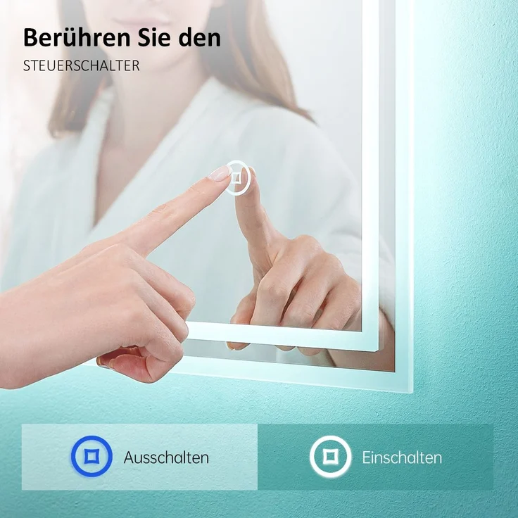 EMKE Badspiegel mit LED Beleuchtung 80x60cm Beschlagfrei 3 Lichtfarben Dimmbar Touchschalter Wandspiegel – Bild 2