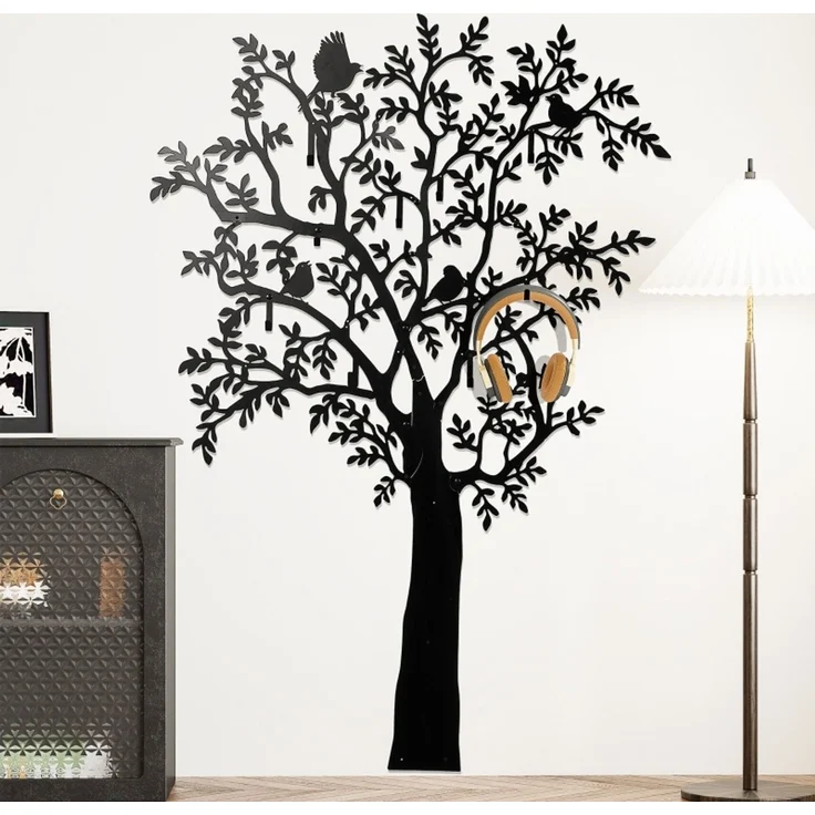 Faumrta Wandgarderobe, Wandmontierter Mantelhaken, Baumdesign mit Vögeln, Schwarz120CM*5CM*175CMSchwarzMetall – Bild 7