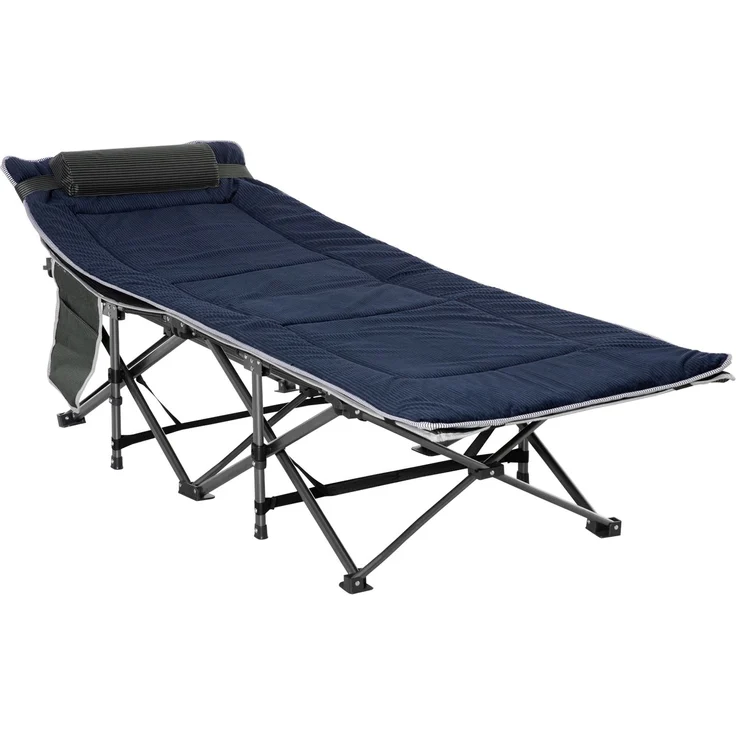 Campingbett, klappbares Feldbett mit Kopfkissen, 188 x 64,5 x 53 cm, Dunkelblau+Grau--Dunkelblau+Grau--53x64.5x188cm--YOUDENOVA – Bild 2