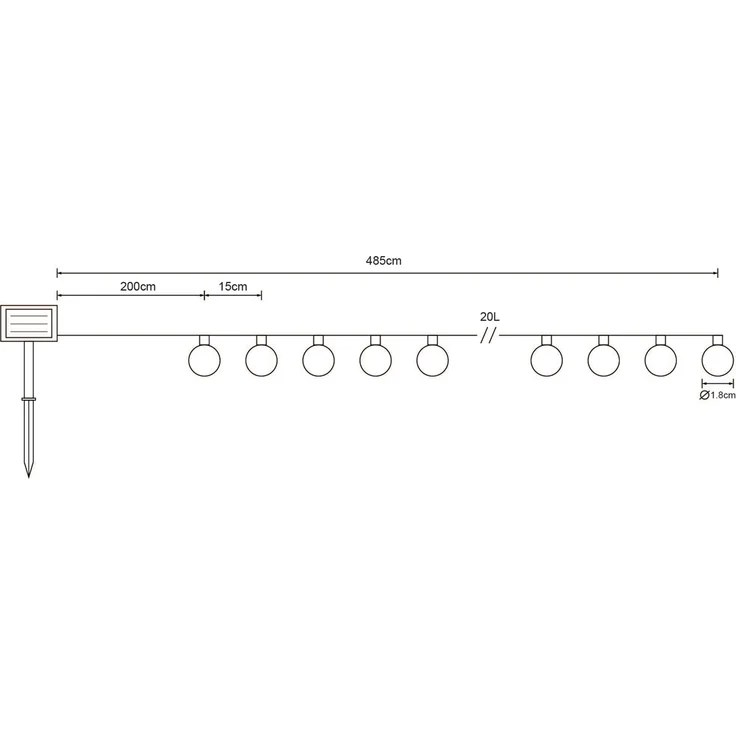 Solarbetriebene LED Outdoor Lichterkette mit 20 Glühbirnen, Länge 2,8 Meter – Bild 3