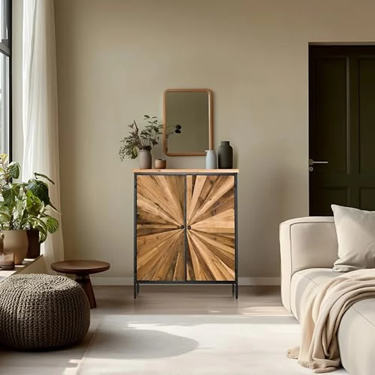 hjh LIVING Kommode aus massivem Holz, Doppeltüre SANTJAGO Black Sun XL Hochschrank für Wohnzimmer Schlafzimmer Flur, Aufbewahrungsschrank 80 x 34,5 x 94 cm – Bild 4