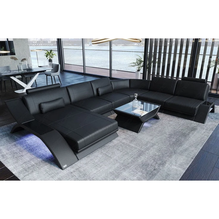 Sofa Dreams - XXL Wohnlandschaft Calabria – Leder Luxus - Kunstleder - schwarz - Links – Bild 2