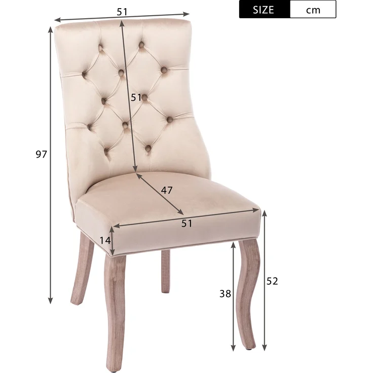 Esszimmerstuhl (2er Set) beige Samt, hohe Rückenlehne, Massivholzgestell – Bild 8