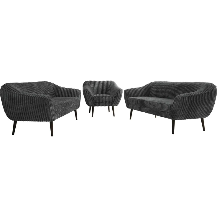 Wohnzimmerset, Möbelset PIRS 3-3-1, Armlehnen, Wellenfederung, schwarze Füße, Dreisitzer Sofas mit Sessel, Polstermöbel Set - Grau Cord – Bild 6