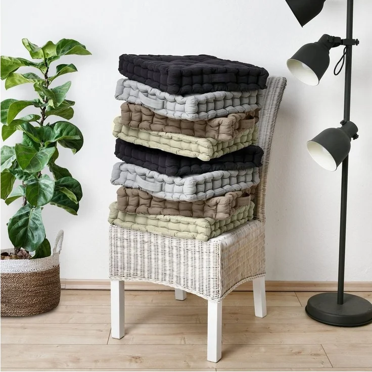 Beautissu Stuhlkissen Mila Bodenkissen, 50x50cm, Anthrazit, Sitzkissen, 100% Baumwolle, Indoor & Outdoor, exzellenter Komfort und Stil, praktischer Tragegriff – Bild 4