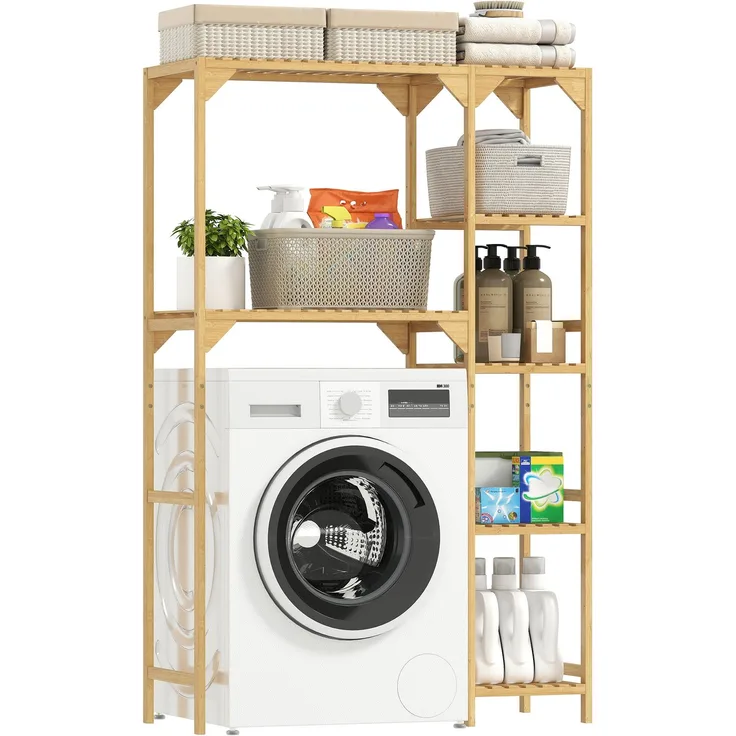 HOMCOM Badregal mit mehrere offene Fächer, Toilettenregal 1-tlg, für Badezimmer, Naturholz, 157 x 40 x 100 cm