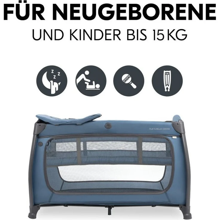 Hauck Baby-Reisebett Play'n Relax Center - Dark Blue, Babyreisebett mit Matratze, Insektenschutz, Wickelauflage, Einhang – Bild 3