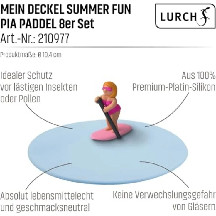 Lurch Mein Deckel Summer Fun Pia Paddel, Glasabdeckung aus BPA-freiem Premium-Platin-Silikon, Ø 10,5cm, Blau – Bild 2