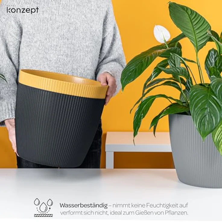 KONZEPT Blumentopf groß, gerillte Struktur 26/30cm, Übertöpfe für Zimmerpflanzen, aus Kunststoff ideal für Wohnzimmer, Küche und Balkon – Bild 8