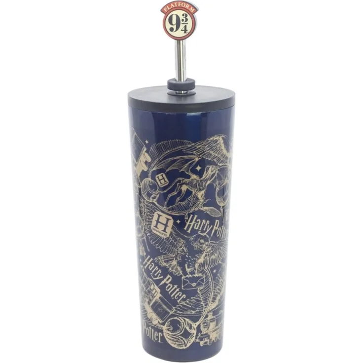 Harry Potter Edelstahl Thermobecher 770 ml mit Trinkhalm und Deckel