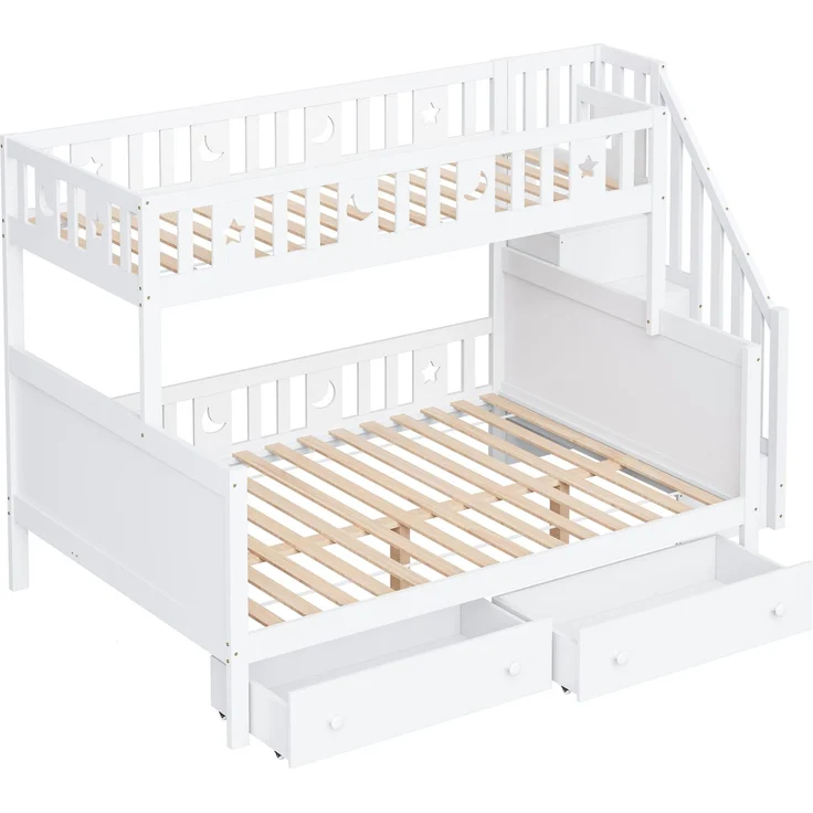 Kinder Etagenbett 90x200 & 140x200 mit Treppe, Stauraum, Schubladen, Leiterregal, platzsparendes Massivholz-Design für Kinderzimmer – Bild 10