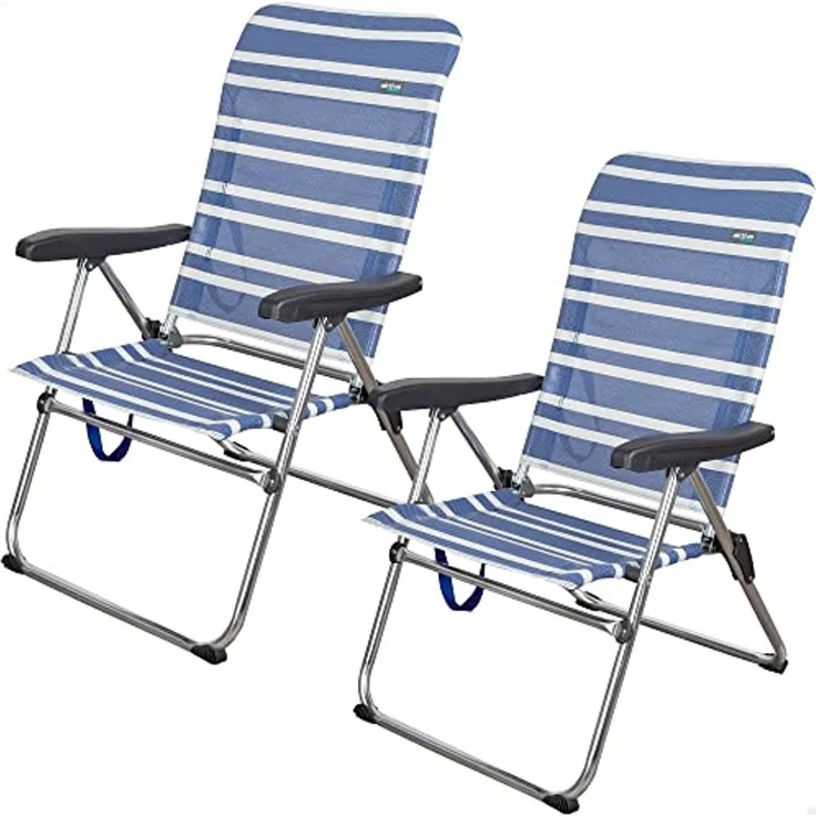 AKTIVE 62260-2er-Pack leichte Klappstühle für Strand, Garten, Terrasse oder Camping | Maße 47 x 63 x 93 cm | 5 Positionen, robust und widerstandsfähig | Inklusive Tragegriff – Bild 1