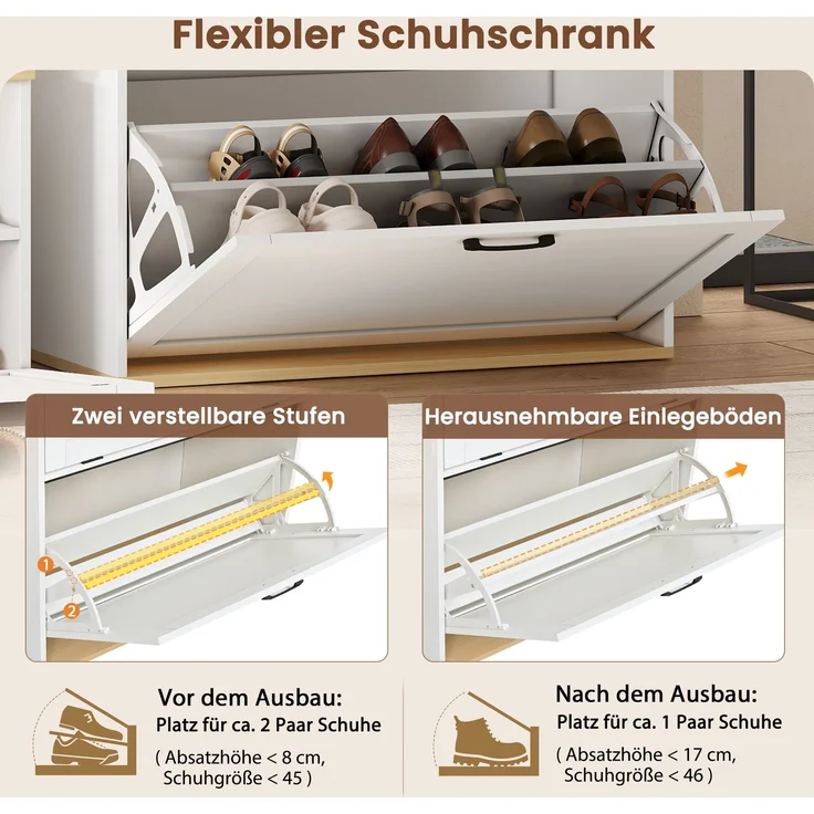 Garderoben-Set, Schrank, Schublade, Spiegel,Multifunktionale Garderobe,Schuhschrank mit Schuhbank, Kann frei kombiniert werden,Geeignet für Eingangsbereich, Wohnzimmer,Weiß + Holzton,156x36x176cm--Weiß+Natur--156x36x176cm--YOUDENOVA – Bild 6