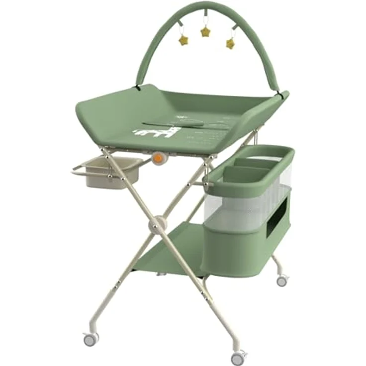 Wickeltisch, zusammenklappbar, mit Aufbewahrungskorb, Struktur aus Eisen, max. Belastung 25 kg, für Neugeborene, ergonomisches Design, Wickeltisch, 75 x 68 x 83–91 cm (B) Grün – Bild 2