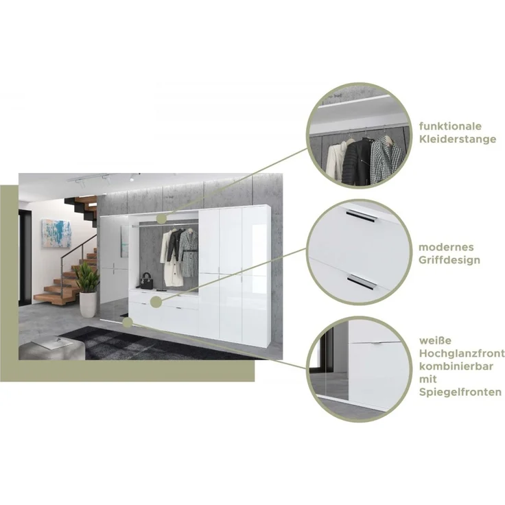 Stauraumschrank mit Spiegel SystemX in weiß 30 x 193 cm – Bild 3