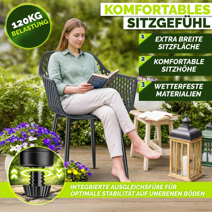 tillvex® Gartenstuhl 4er Set Wetterfest mit Armlehne | Outdoor Stühle bis 120kg belastbar | Gartenstühle UV-beständig | Terrassenstuhl Gartenmöbel Terrasse Balkon Outdoor Garten – Bild 5
